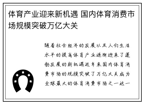 体育产业迎来新机遇 国内体育消费市场规模突破万亿大关